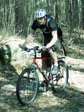 Maine biker on a Maine Bike Path trail in Southern Maine